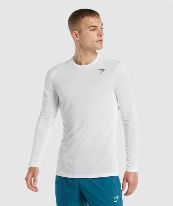 Panske Mikiny Gymshark Arrival Long Sleeve Biele | WT3528104